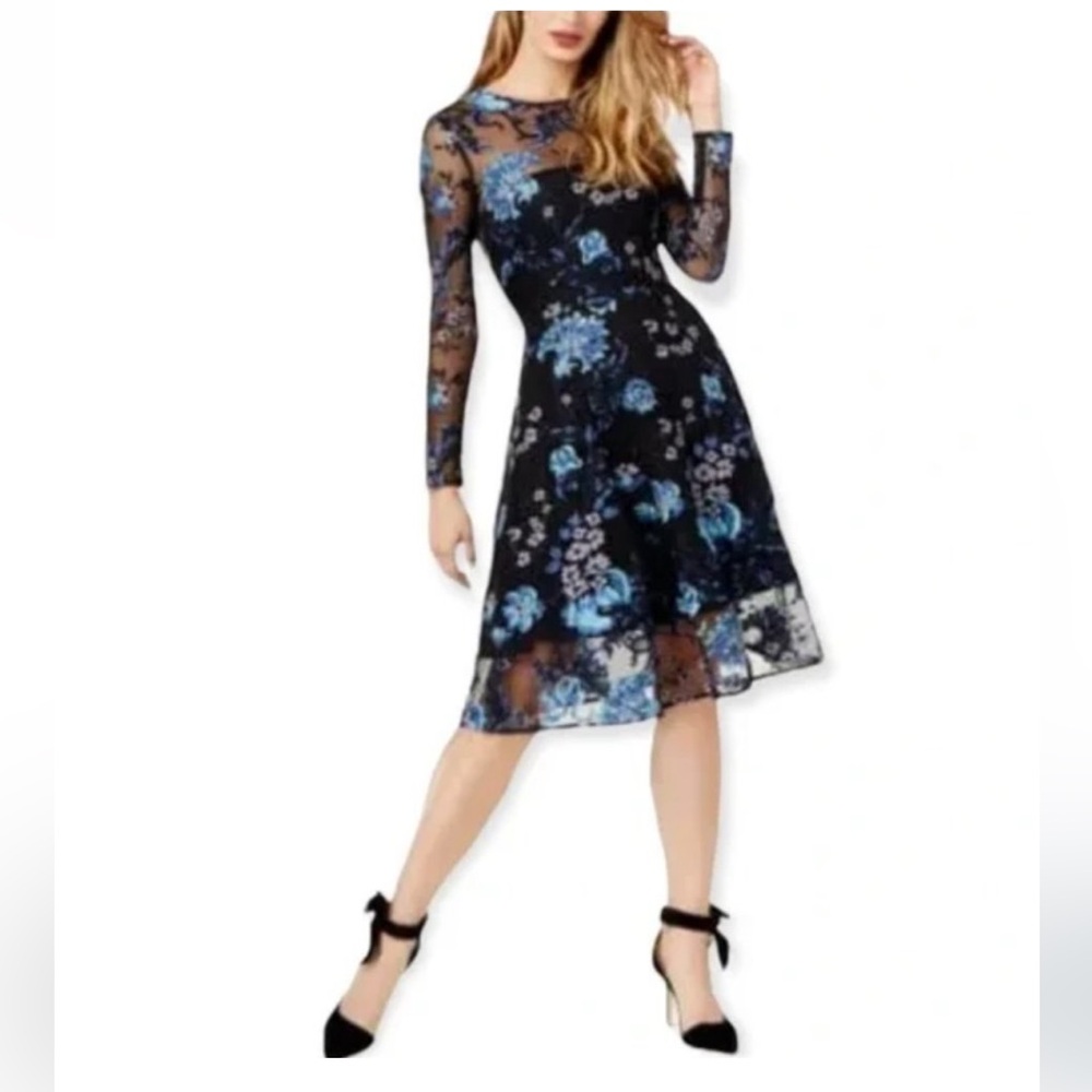 Sachin + Babi Black and Blue Floral Midi Dress